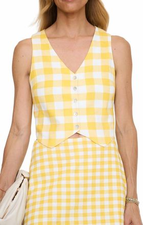 Sugarlips Kayri Button Up Cropped Gingham Vest In Butter
