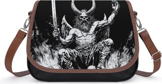 Generic Baphomet Skull Heads Leather Crossbody Bags for Women Messenger Handbag Purse Shoulder Bag