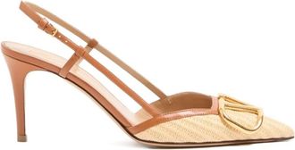 Valentino Garavani Vlogo Signature Leren Slingback Pumps - Dames - Pumps - Beige - 36 1/2 EU - Katoen - Schoenen
