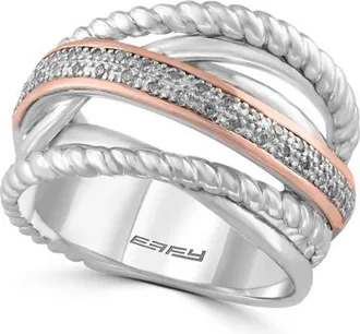 Effy Sterling Silver & 14K Rose Gold Cross-over Diamond Ring in 14K Gold at Nordstrom, Size 7