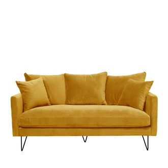 DRAWER Sof&aacute; 3 plazas de terciopelo y patas metalicas negras -Amarillo mostaza