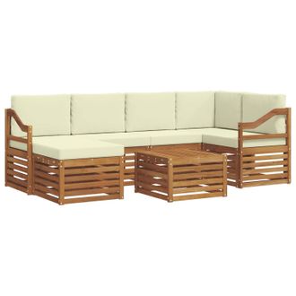 vidaXL Conjunto De Sof&aacute; Seccional Con Coj&iacute;n 7 Pcs Natural Y Crema Vidaxl