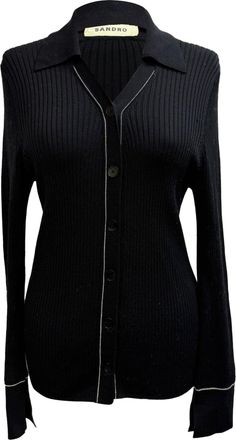 Sandro Sandro Ribbed-Knit Cardigan in Black Viscose