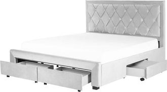 Beliani Bed with Storage Drawers Velvet LIEVIN 180 x 200 cm (EU Super King) Light Grey