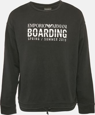 Emporio Armani Black Printed Cotton Crew Neck Sweatshirt