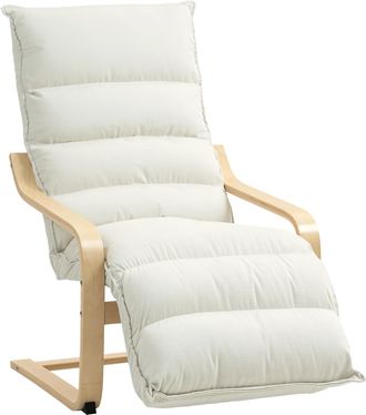 OEM Sill&oacute;n, Sill&oacute;n Auxiliar Tapizado En Terciopelo, Reposapi&eacute;s Ajustable Y Estructura De Acero, 67x93x105cm, Color Crema