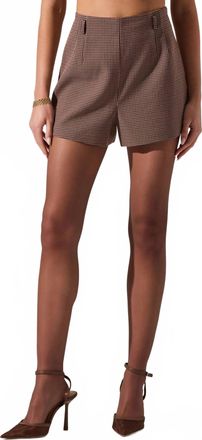 Astr Kennedy High Waist Shorts In Brown Wine Plaid