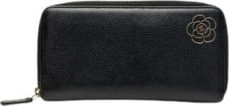 Chanel Pre-owned Camellia Leren Lange Portemonnee met Rits - Dames - Vintage Accessoires - Zwart - ONE Size - Leer - Vintage