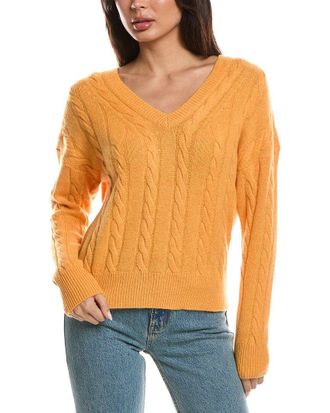 Fort&eacute; Cashmere Fashioned Cable V-Neck Cashmere Sweater