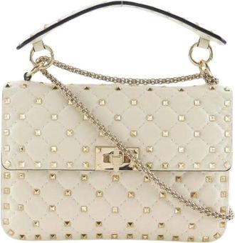 Valentino Pre-owned Handbags, female, White, Size: ONE SIZE Pre-owned Rockstud Leather 2way Bag