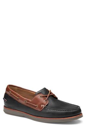 Johnston & Murphy Monaco Boat Shoe in Black/Brown Sheepskin at Nordstrom, Size 10.5