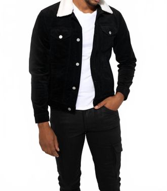 Monfrere Dean Needle Cord Long Sleeve Jacket In Noir Sherpa