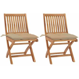 vidaXL Sillas De Jard&iacute;n 2 Uds Madera Maciza De Teca Con Cojines Beige Vidaxl