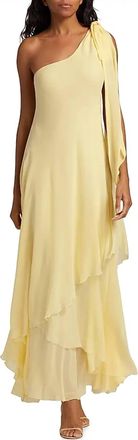LoveShackFancy Alliara Asymmetric Draped Maxi Dress In Citron