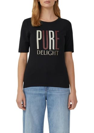 s.Oliver T-Shirt S.OLIVER, Damen, Gr. 34, schwarz, Single Jersey, Obermaterial: 95% Baumwolle, 5% Elasthan, bedruckt, slim fit taillenbedeckt, Rundhals, gerade