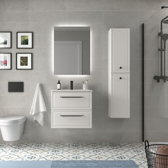 Cygnus Bath Mueble De Ba&ntilde;o Runa 60cm Blanco Mate 2 Cajones Lavabo 1 Poza Porcelana