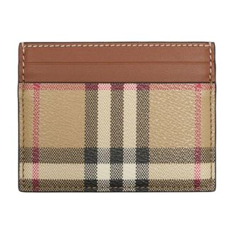 Burberry Womens Checked Canvas Card Case Beige Cases