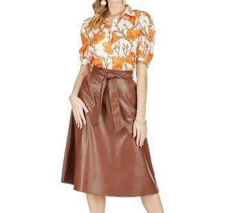 Jade Yoga Pleather Midi Skirt In Brown