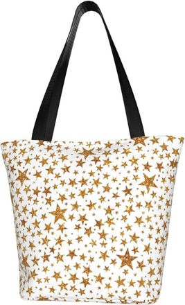 AOOEDM Tote Bag Gold Glitter Stars Pattern Shopping Bags Small Reusable Market Bag Beach Tote Bags Travel Totes