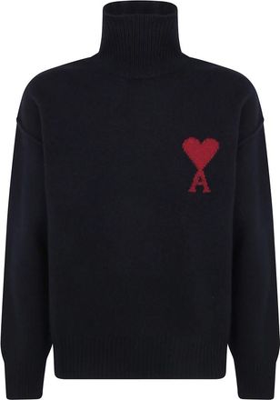 Ami Wollen Polotrui met Geborduurd Logo - Heren - Coltruien - Grijs - S - Wol - Truien & Vesten