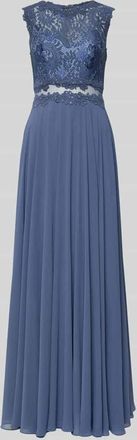 Mascara Abendkleid mit floralem Spitzenbesatz in Bleu, Gr&ouml;&szlig;e 32