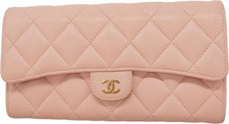 Chanel Pink Grained Calfskin Long Wallet (Bi-Fold) (Pre-Owned)