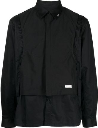 C2H4 long-sleeved layered shirt - men - Cotton/Polyester - S - Black