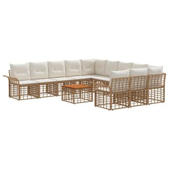 vidaXL Conjunto De Sof&aacute;s De Exterior 12 Pcs Natural Y Crema Poli&eacute;ster Vidaxl