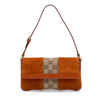Gucci Pre-owned Gucci GG Canvas and Suede Nailhead Shoulder Bag Ladies R395R9XF1G7DM2US