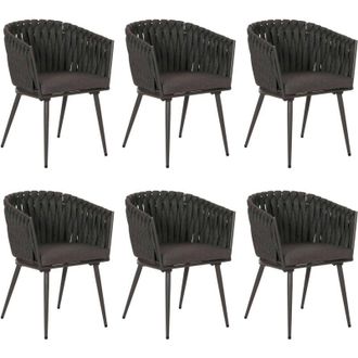 Hhg [NON UTILIZZATO] Set 6 sedie soggiorno in alluminio HHG-418, sedie salotto con braccioli, intreccio corda, antracite cuscino grigio