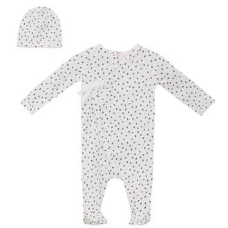 Fragile Crinkle Flower Print Romper with Hat Set in White/black at Nordstrom, Size 12M