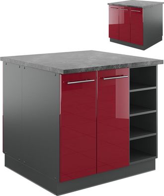 Vicco Isla De Cocina Fame-line, Burdeos Brillo Intenso/antracita, 90 Cm Sin Encimera