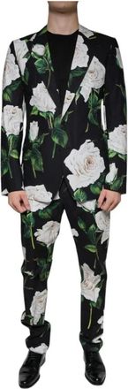 Dolce & Gabbana Bloemenprint Slim Fit Pak - Heren - Business pakken - Zwart - M - Katoen - Kostuums