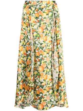 Stella McCartney fruit-print midi silk skirt - women - Silk - 38 - Green