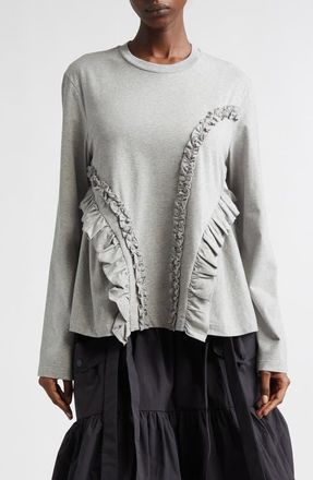 Cecilie Bahnsen Alva Ruffle T-Shirt in Grey Melange Jersey at Nordstrom, Size X-Large