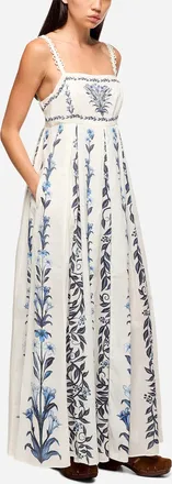 Farm Rio Womens Blue flowers deep pleating maxi dress