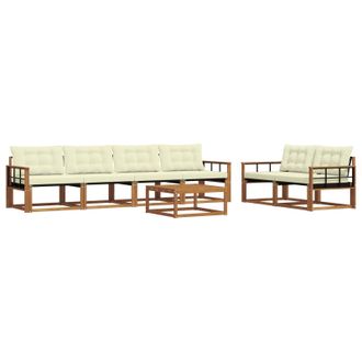 vidaXL Conjunto De Sof&aacute;s De Exterior Con Coj&iacute;n 7 Pcs Natural Y Crema Vidaxl