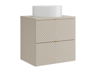 Vente-Unique Mueble de ba&ntilde;o suspendido con dise&ntilde;o de espiga con lavabo sobre encimera redondo - Beige - 60 cm - DORIONI