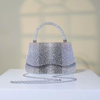 Generic Womens Rhinestone Evening Shoulder Bag, Sparkly Crystal Clutch Handbag with Chain Strap for Night Out (Silver)