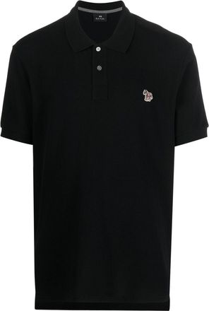 Paul Smith logo-patch short-sleeve polo shirt - men - Cotton - S - Black
