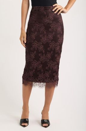 House of CB Serelle Floral Lace Overlay Midi Skirt in Chocolate Brown at Nordstrom, Size X-Small