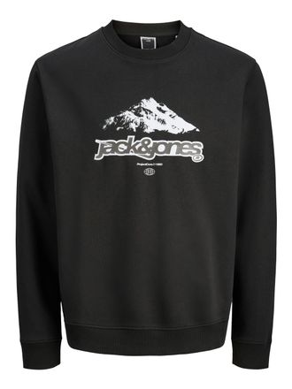 Jack & Jones Kapuzensweatshirt JACK & JONES JCOFLARE FRONT PRINT SWEAT CREW NECK, Herren, Gr. XL, schwarz, angeraute Sweatware, Obermaterial: 70% Baumwolle, 30% Po