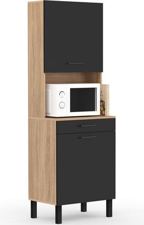 IDMarket Idmarket - Cina Aparador De Cocina 60 Cm 2 Puertas + Caj&oacute;n, Acabado Haya Y Negro