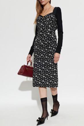 Dolce & Gabbana Silk Dress With Floral Motif, Womens, Black