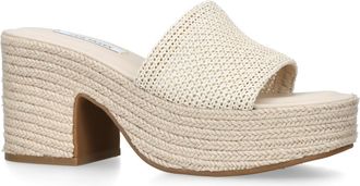 Steve Madden Womens Trippy Cream Raffia Sandals - Beige Fabric - Size UK 7