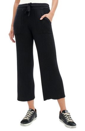 Splendid Georgie Rib Wide Leg Crop Pants in Black at Nordstrom, Size X-Small