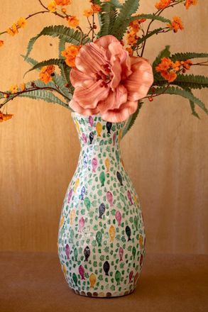 Kalalou Spun Bamboo Vase With Capiz Shell Detail