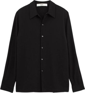 S&eacute;fr Zwarte Viscose Shirt- Voorknoopsluiting- Lange Mouwen - Heren - Casual Overhemden - Zwart - XL - Overhemden