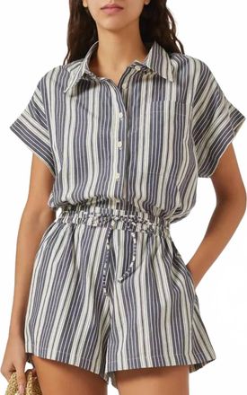 Faithfull The Brand Cyrene Wide Short Sleeves Playsuit In Antique Navy Stripe
