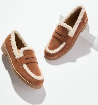 Talbots Cassidy Sherling and Suede Loafers - Cognac - 10 1/2 M Talbots